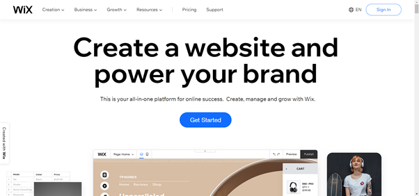 Wix Review: homepage