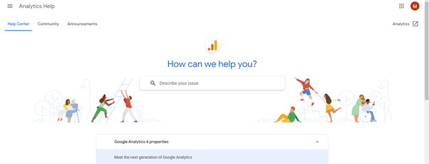 Google Analytics Review:  help screenshot