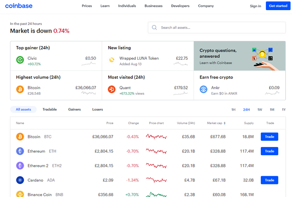 Coinbase Review: screenshot