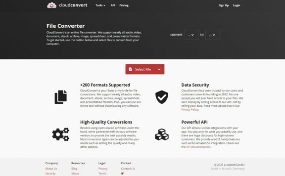CloudConvert review: Home Page